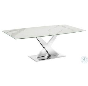 X Base White Marbled And High Polished Stainless Steel Dining Table