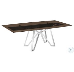 Dcota Smoked Clear Brown And Brushed Stainless Steel Dining Table
