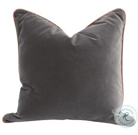The Not So Basic Dark Dove Velvet And Whiskey Brown Top Grain Leather Piping 20" Essential Pillow Set of 2