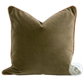 The Not So Basic Olive Velvet And Whiskey Brown Top Grain Leather Piping 22" Pillow Set of 2