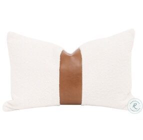 The Split Decision LiveSmart Boucle Snow And Whiskey Brown Top Grain Leather Stripe 20" Lumbar Pillow Set of 2