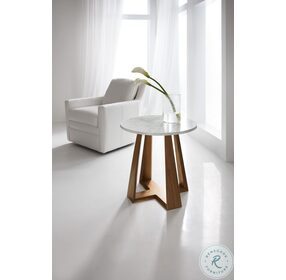 Luca White Marble And Medium Wood End Table