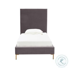 Delilah Grey Velvet Twin Upholstered Panel Bed