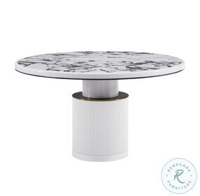 Vanessa White Marble Lacquer 53" Round Dining Room Set