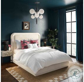 Briella Cream Velvet Queen Upholstered Panel Bed