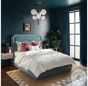 Briella Bluestone Velvet King Upholstered Panel Bed
