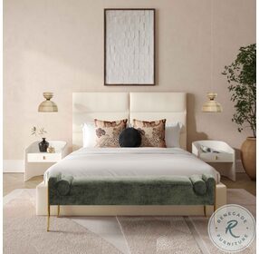 Eliana Cream Velvet Queen Upholstered Panel Bed