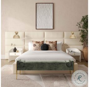 Eliana Cream Velvet Queen Upholstered Panel Bed with Wings