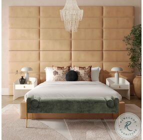 Eliana Honey Velvet Queen Upholstered Panel Bed with Wings
