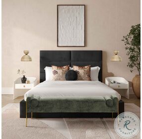 Eliana Black Velvet King Upholstered Panel Bed