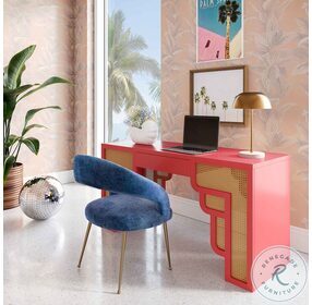 Suzie Coral Pink and Rattan Desk
