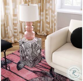 Camryn Black And White Swirled Resin Side Table