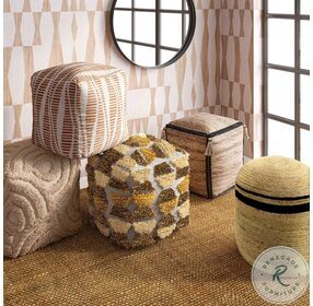 Ember Cream And Natural Woven Pouf
