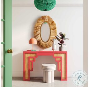 Suzie Coral Pink And Rattan Console Table