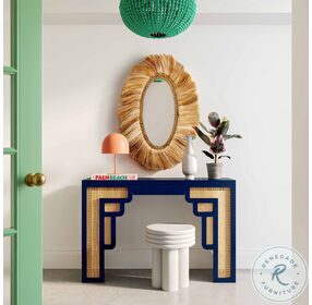 Suzie Navy And Rattan Console Table