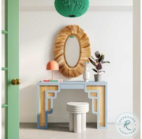 Suzie Pastel Blue And Rattan Console Table