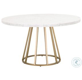Turino White And Brushed Gold 54" Round Dining Room Set