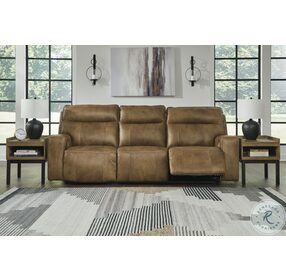 Game Plan Caramel Leather Power Reclining Living Room Set with Adjustable Headrest