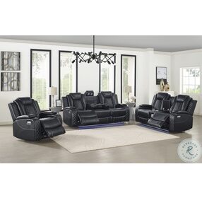 Orion Black Power Reclining Console Loveseat With Power Headrest And Footrest