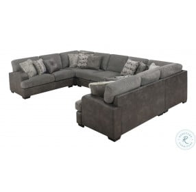 Bright Gray Herringbone Tweed And Faux Leather Sectional