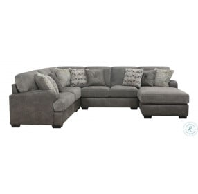 Bright Gray Herringbone Tweed And Faux Leather Large Sectional