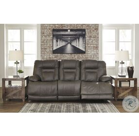 Wurstrow Smoke Leather Power Reclining Living Room Set with Adjustable Headrest