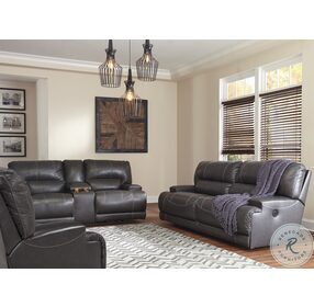 McCaskill Gray Double Power Reclining Console Loveseat
