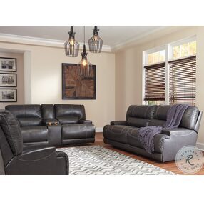 McCaskill Gray Leather 2 Seat Reclining Sofa