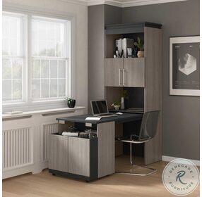 Orion Bark Grey And Graphite 30" Shelving Unit With Fold Out Desk