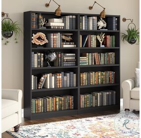 Universal Black Tall 5 Shelf Bookcase Set of 2