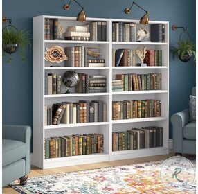 Universal White Tall 5 Shelf Bookcase Set of 2
