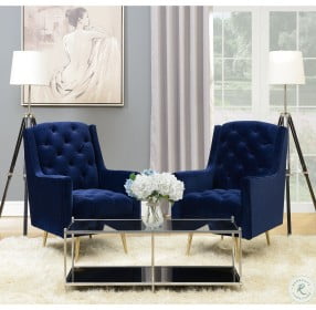 Reese Navy Blue Button Tufted Accent Chair With Gold Legs