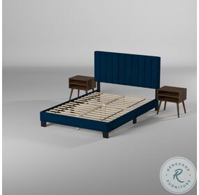 Colbie Navy Upholstered Queen Platform Bed with Nightstands