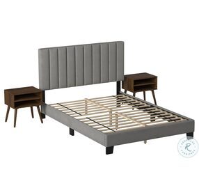 Colbie Coyote Gray King Upholstered Panel Bed with Nightstand