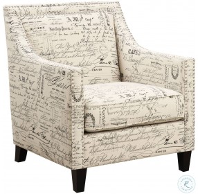 Emery French Script Accent Chair With Ottoman