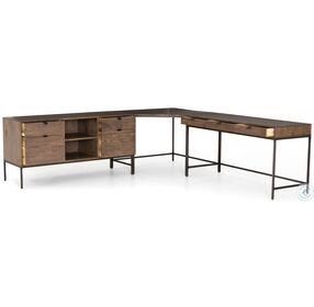 Trey Natural Iron Desk With Filing Credenza