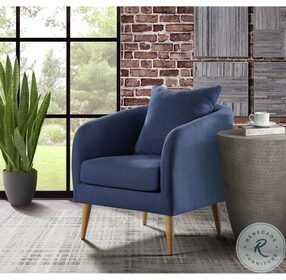 Zoe Blue And Wooden Leg Accent Chair