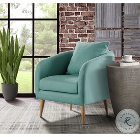 Zoe Green And Wooden Leg Accent Chair