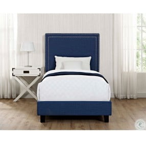 Emery Blue Twin Upholstered Platform Bed