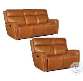 Ruthe Derrick Honey Leather ZeroG Power Reclining Console Sofa With Power Headrest