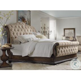 Rhapsody Beige And Rustic Walnut King Tufted Bed