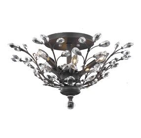 Orchid 27" Dark Bronze 6 Light Flush Mount With Clear Royal Cut Crystal Trim