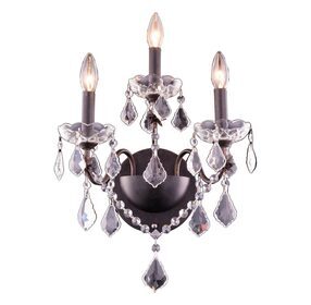 St. Francis 13" Dark Bronze 3 Light Wall Sconce With Clear Royal Cut Crystal Trim