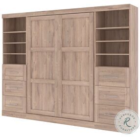 Pur Rustic Brown 109" Full Murphy Bed and 2 Shelving Units with Drawers