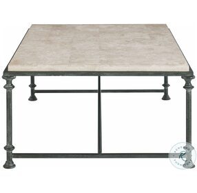 Galesbury Travertine Stone And Antique Silver Metal Rectangular Cocktail Table