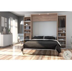 Cielo Rustic Brown And White 104" Queen Murphy Bed And 2 Storage Cabinets With Drawers