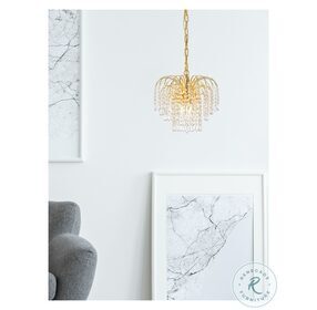 Falls 14" Gold 3 Light Pendant With Clear Royal Cut Crystal Trim