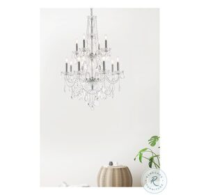 Giselle 28" Chrome 12 Light Chandelier With Clear Royal Cut Crystal Trim