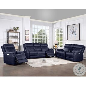 Valencia Ocean Blue Reclining Sofa with Power Headrest And Footrest