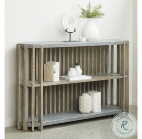 P301558 Light Natural Wood And Gray Concrete Top Wood Slat Display Console